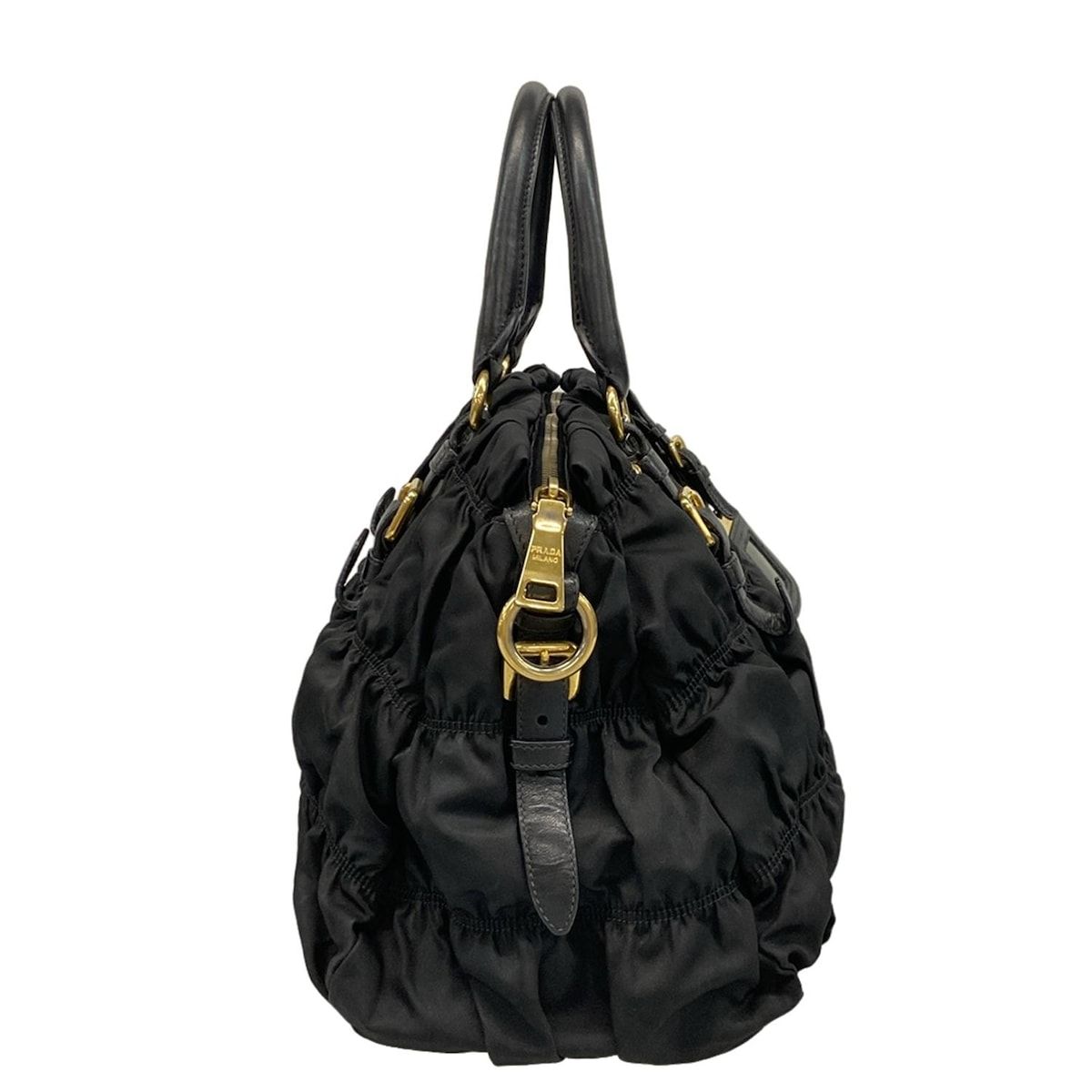 Prada Handbag Gathered Bag Black Leather Tag — view 2