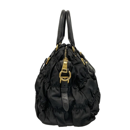 Prada Handbag Gathered Bag Black Leather Tag — view 2