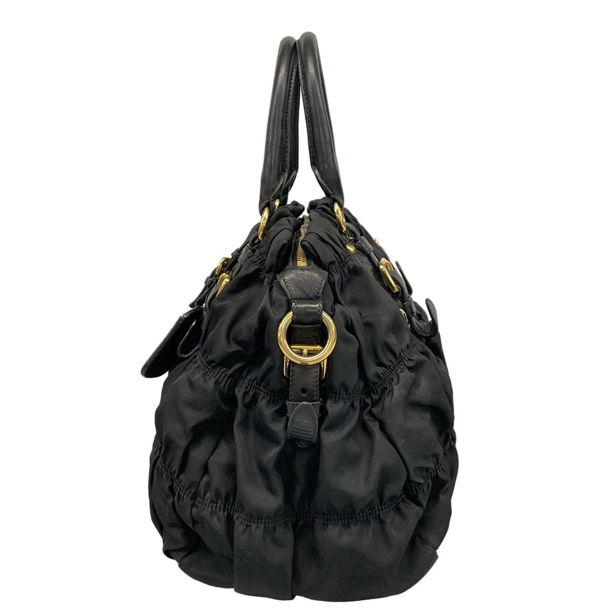 Prada Handbag Gathered Bag Black Leather Tag — view 4