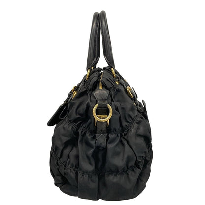 Prada Handbag Gathered Bag Black Leather Tag — view 4