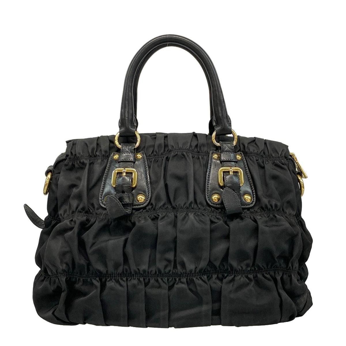 Prada Handbag Gathered Bag Black Leather Tag — view 3