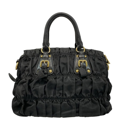 Prada Handbag Gathered Bag Black Leather Tag — view 3
