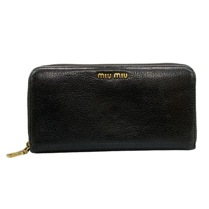 Miu Wallet Black Zip Around Leather