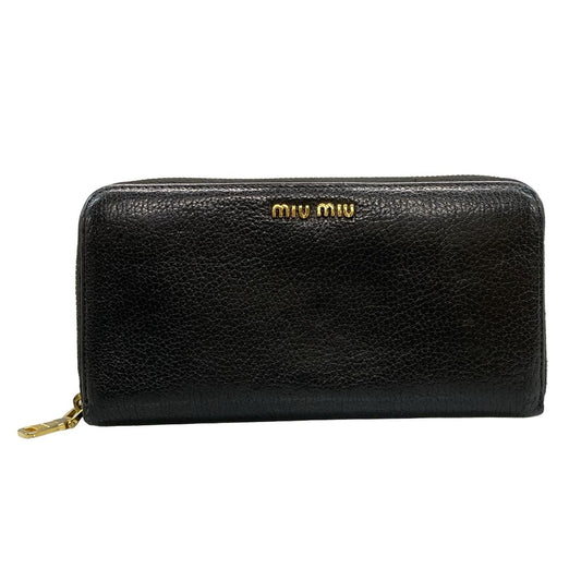 Miu Wallet Black Zip Around Leather