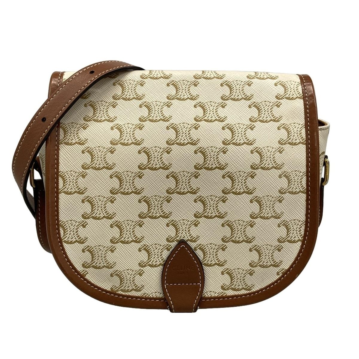 Celine Shoulder Bag Falco Midi Triomphe Canvas Ivory Beige Brown