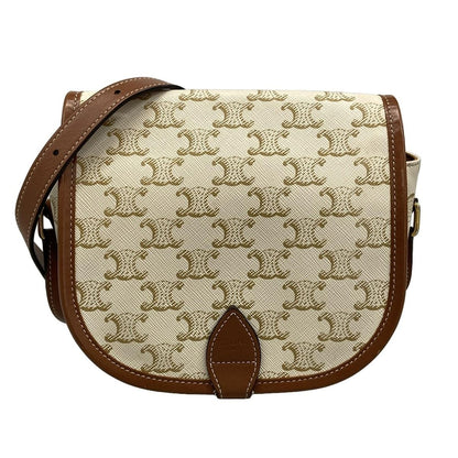 Celine Shoulder Bag Falco Midi Triomphe Canvas Ivory Beige Brown