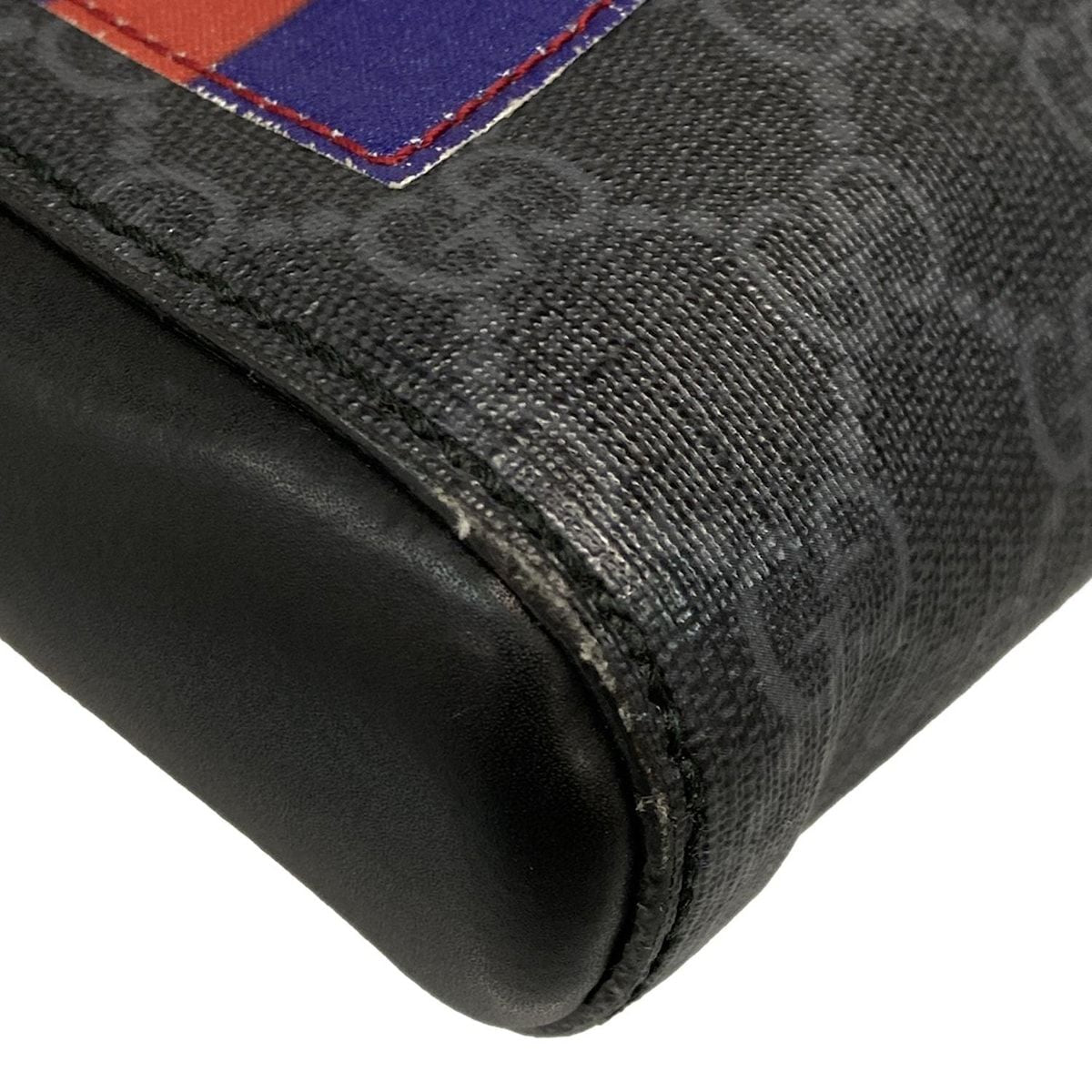 Gucci Shoulder Bag Courier GG Supreme Gray Light Black Leather — view 6