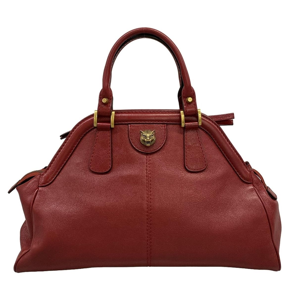 Gucci Handbag Top Handle Tote Red Cat Head Leather Bag — view 3