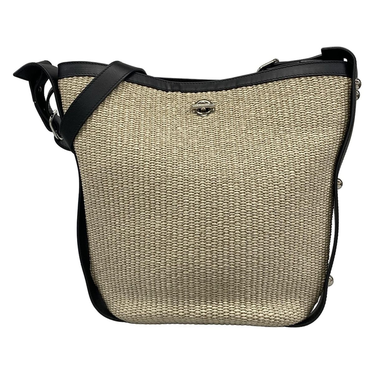Balenciaga Shoulder Bag Ivory Black Basket Leather