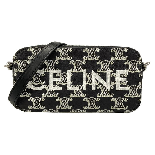 Celine Shoulder Bag Triomphe Canvas Black White with Removable Strap