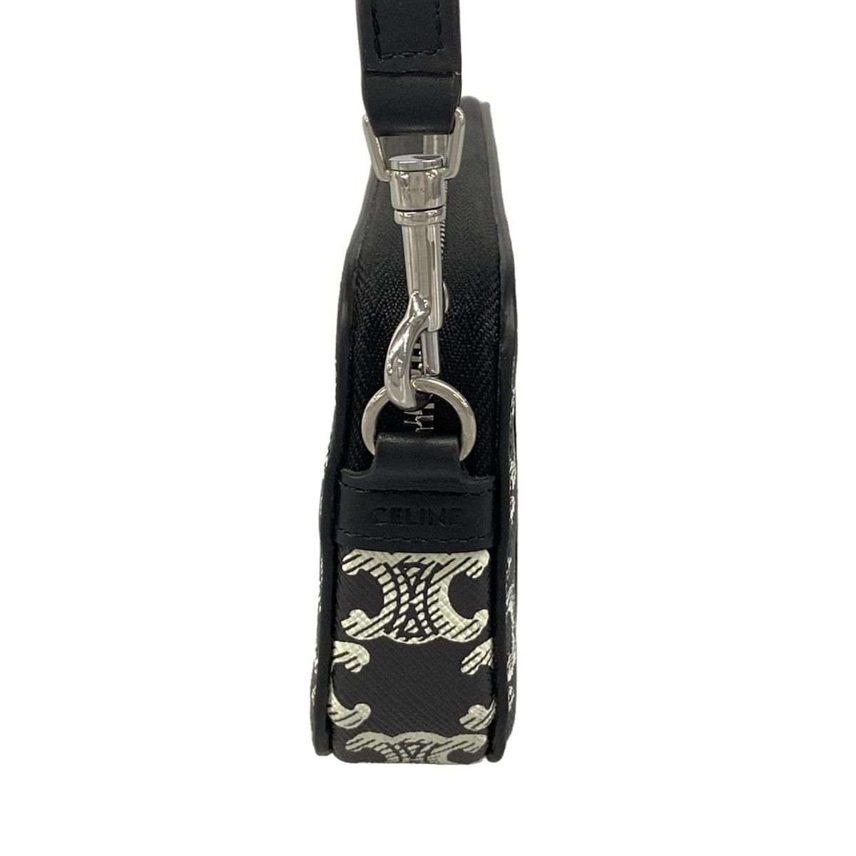 Celine Shoulder Bag Triomphe Canvas Black White with Removable Strap — view 4