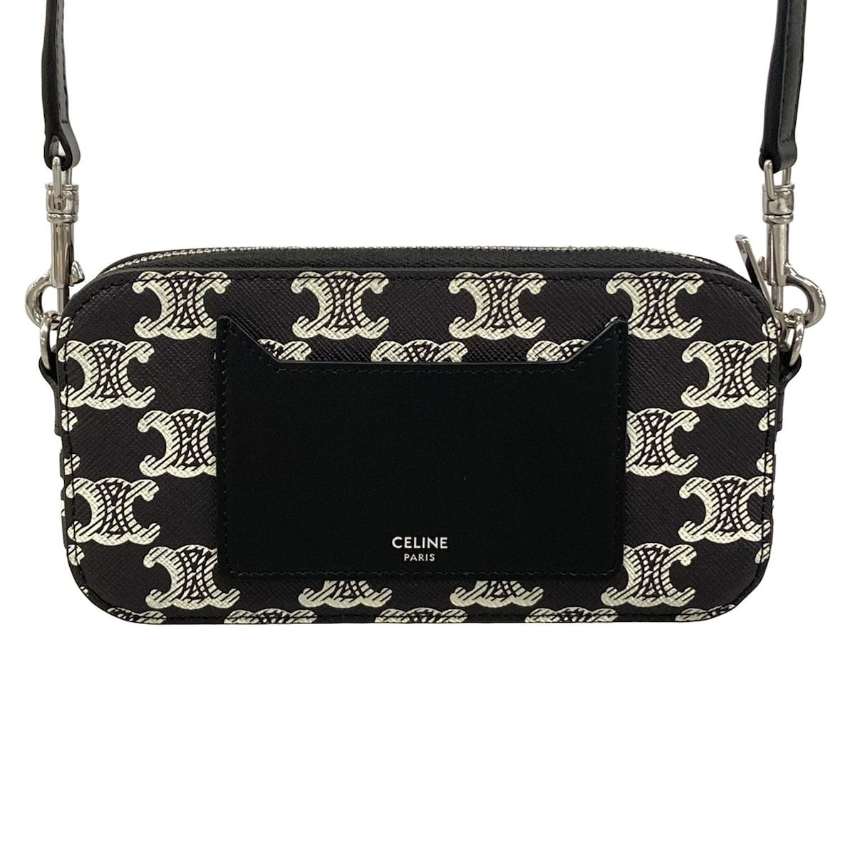Celine Shoulder Bag Triomphe Canvas Black White with Removable Strap — view 3