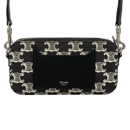 Celine Shoulder Bag Triomphe Canvas Black White with Removable Strap — view 3