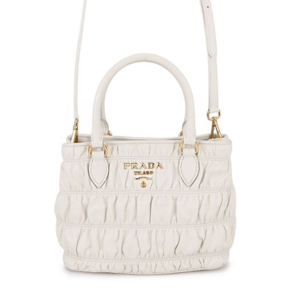 Prada Gathered Logo Leather 2-Way Shoulder Bag White