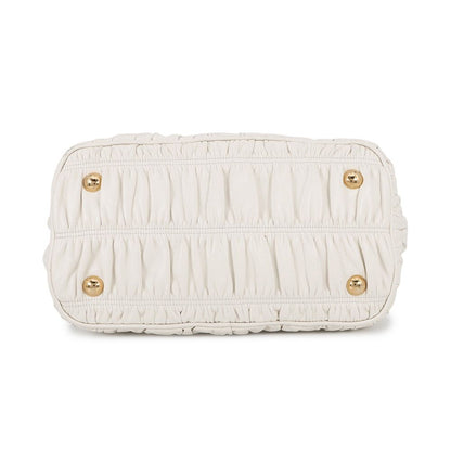 Prada Gathered Logo Leather 2-Way Shoulder Bag White — view 3