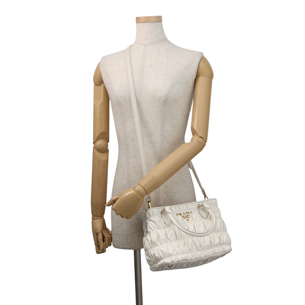 Prada Gathered Logo Leather 2-Way Shoulder Bag White — view 5