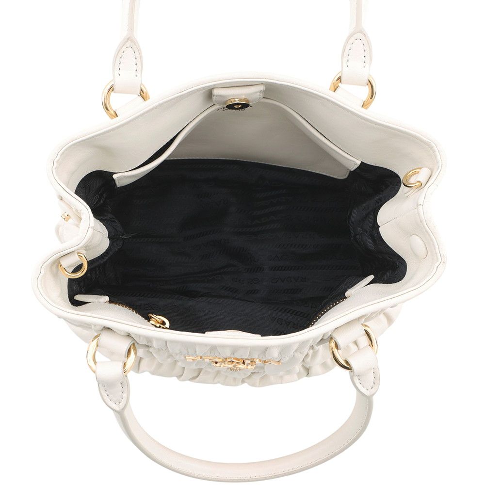 Prada Gathered Logo Leather 2-Way Shoulder Bag White — view 6