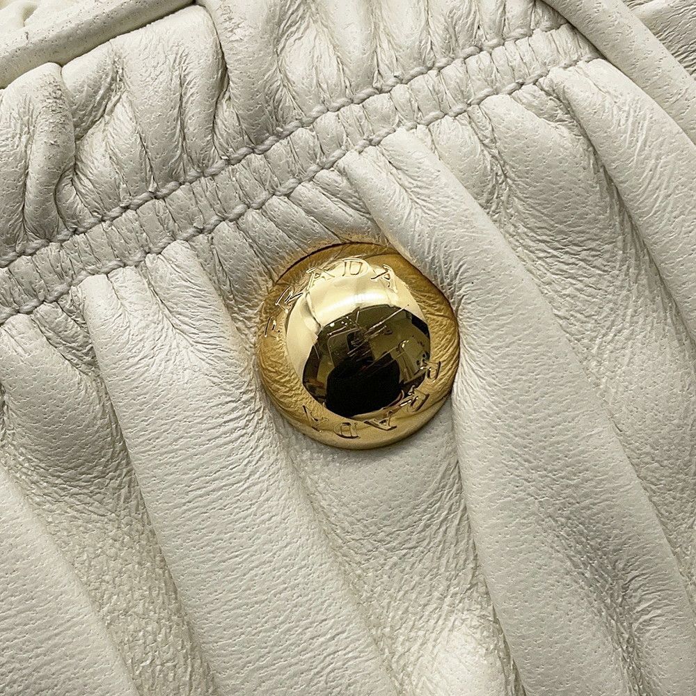 Prada Gathered Logo Leather 2-Way Shoulder Bag White — view 7