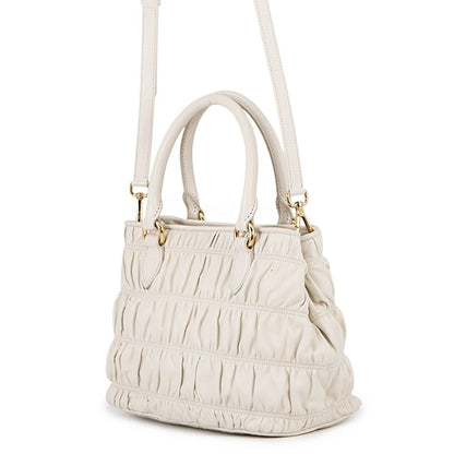 Prada Gathered Logo Leather 2-Way Shoulder Bag White — view 2