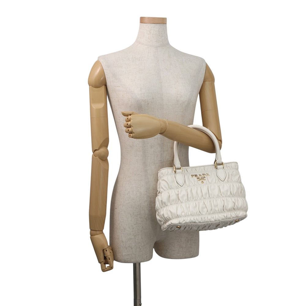 Prada Gathered Logo Leather 2-Way Shoulder Bag White — view 4