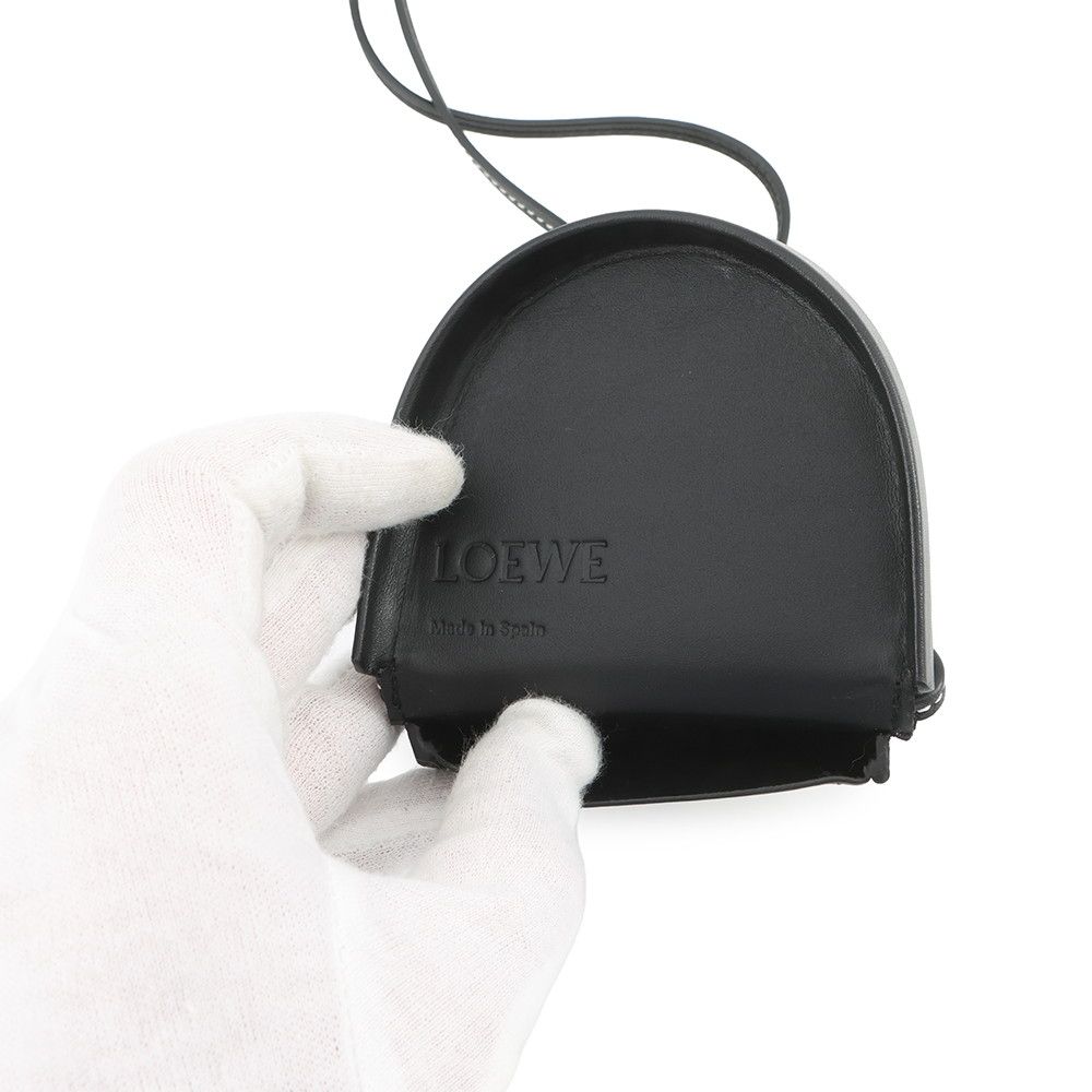 Loewe Shoulder Coin Case Heel Pouch Mini Calf Leather Purse Black — view 6