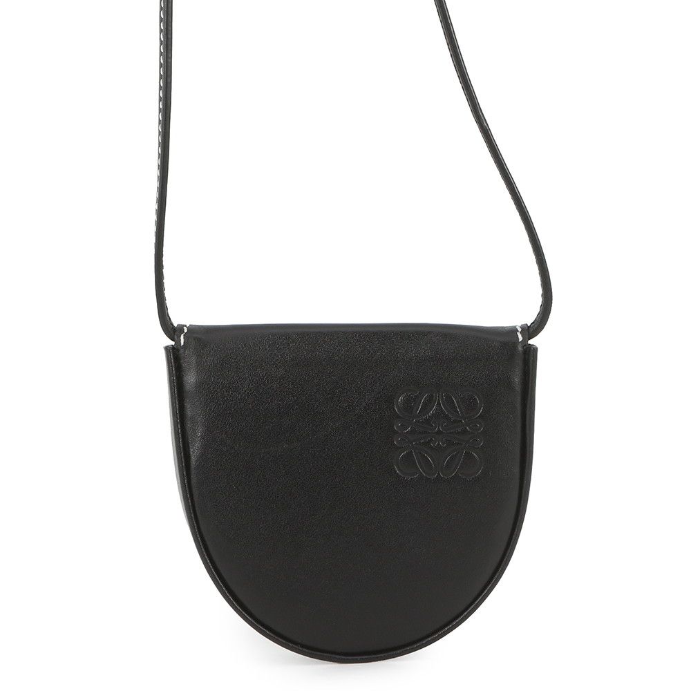 Loewe Shoulder Coin Case Heel Pouch Mini Calf Leather Purse Black