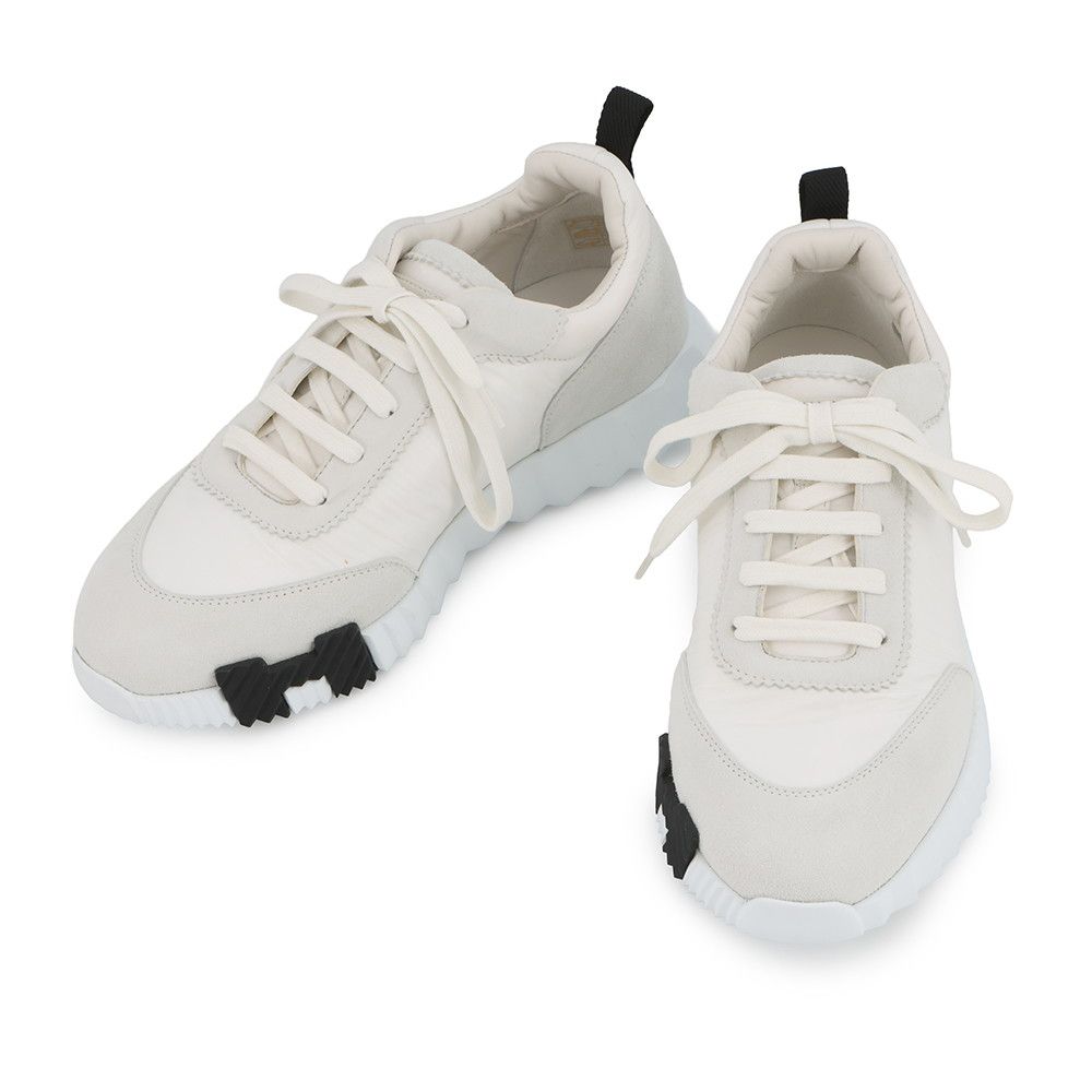Hermes Sneakers Bouncing Nylon Suede 40.5 Shoes White