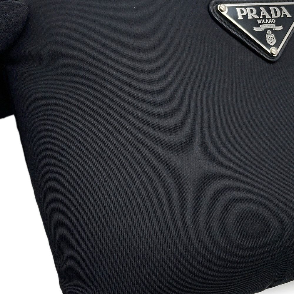 Prada Chain Shoulder Bag Triangle Logo Nylon Black — view 6