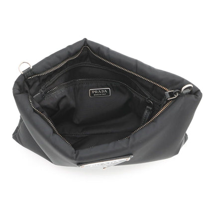 Prada Chain Shoulder Bag Triangle Logo Nylon Black — view 5