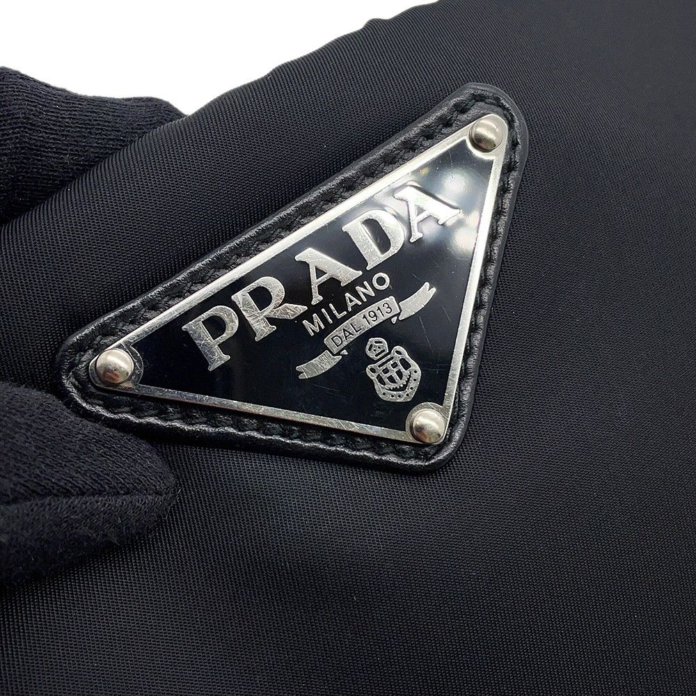 Prada Chain Shoulder Bag Triangle Logo Nylon Black — view 8