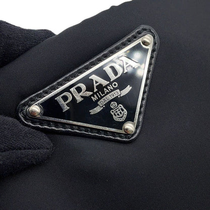 Prada Chain Shoulder Bag Triangle Logo Nylon Black — view 8