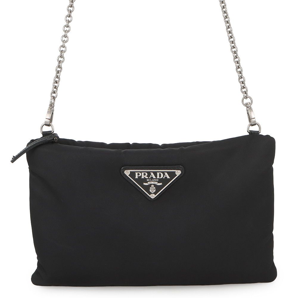 Prada Chain Shoulder Bag Triangle Logo Nylon Black