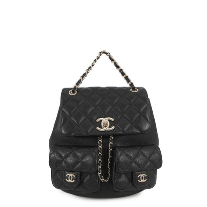 Chanel Backpack Quilted CC Logo Caviar Leather Black