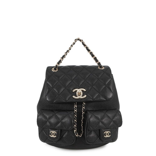 Chanel Backpack Quilted CC Logo Caviar Leather Black