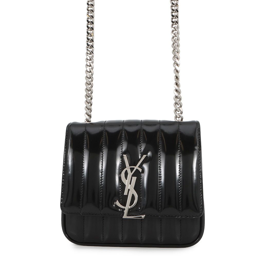 Saint Laurent Paris Chain Shoulder Bag Vicky Small Patent Leather Black