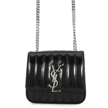Saint Laurent Paris Chain Shoulder Bag Vicky Small Patent Leather Black