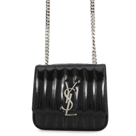 Saint Laurent Paris Chain Shoulder Bag Vicky Small Patent Leather Black