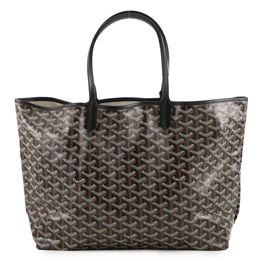 Goyard Tote Saint Louis PM Leather Black Herringbone with Pouch
