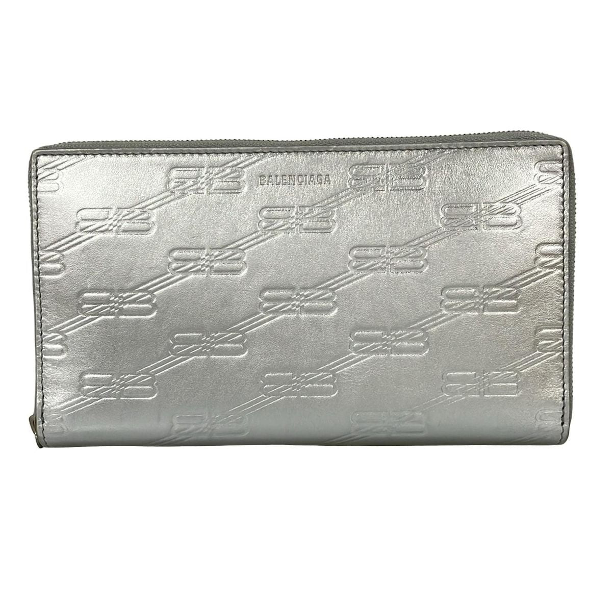 Balenciaga Wallet Silver Zip Around Leather