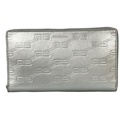 Balenciaga Wallet Silver Zip Around Leather