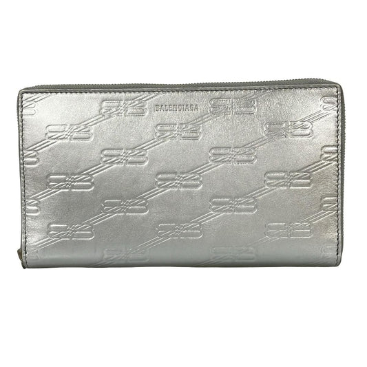 Balenciaga Wallet Silver Zip Around Leather