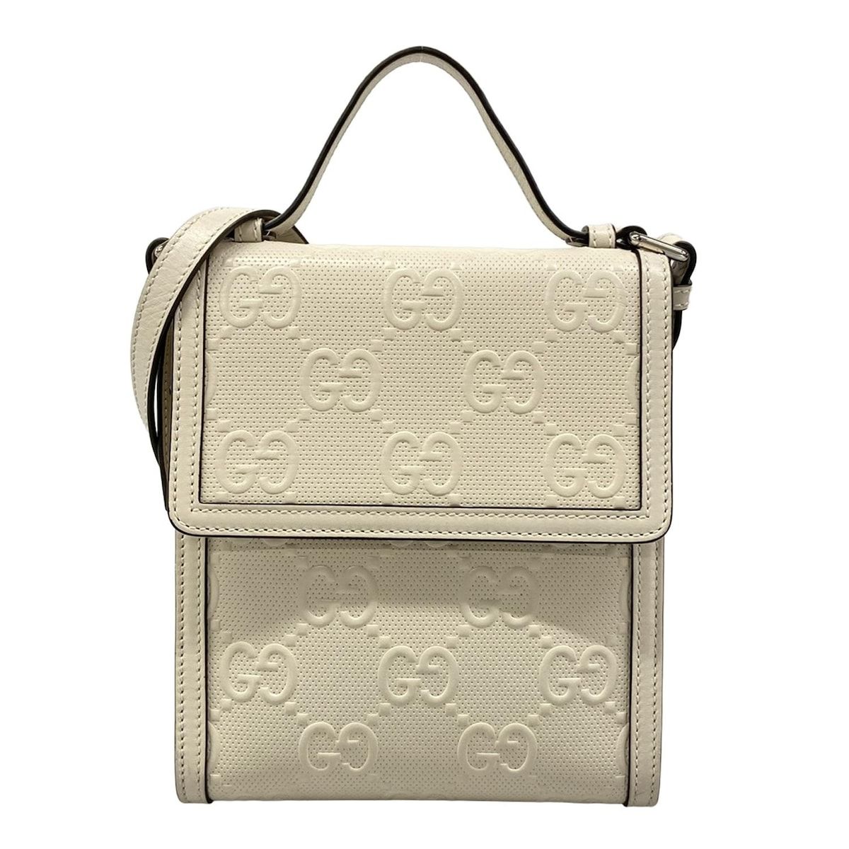 Gucci Shoulder Bag GG Embossed White Leather