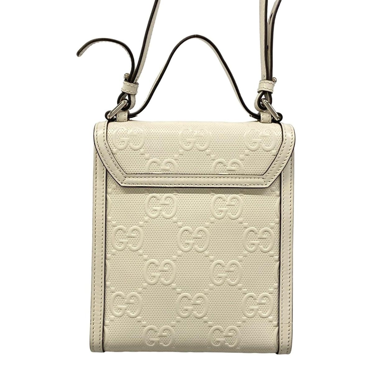 Gucci Shoulder Bag GG Embossed White Leather — view 3