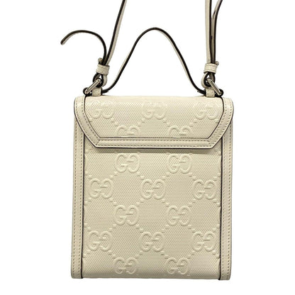 Gucci Shoulder Bag GG Embossed White Leather — view 3