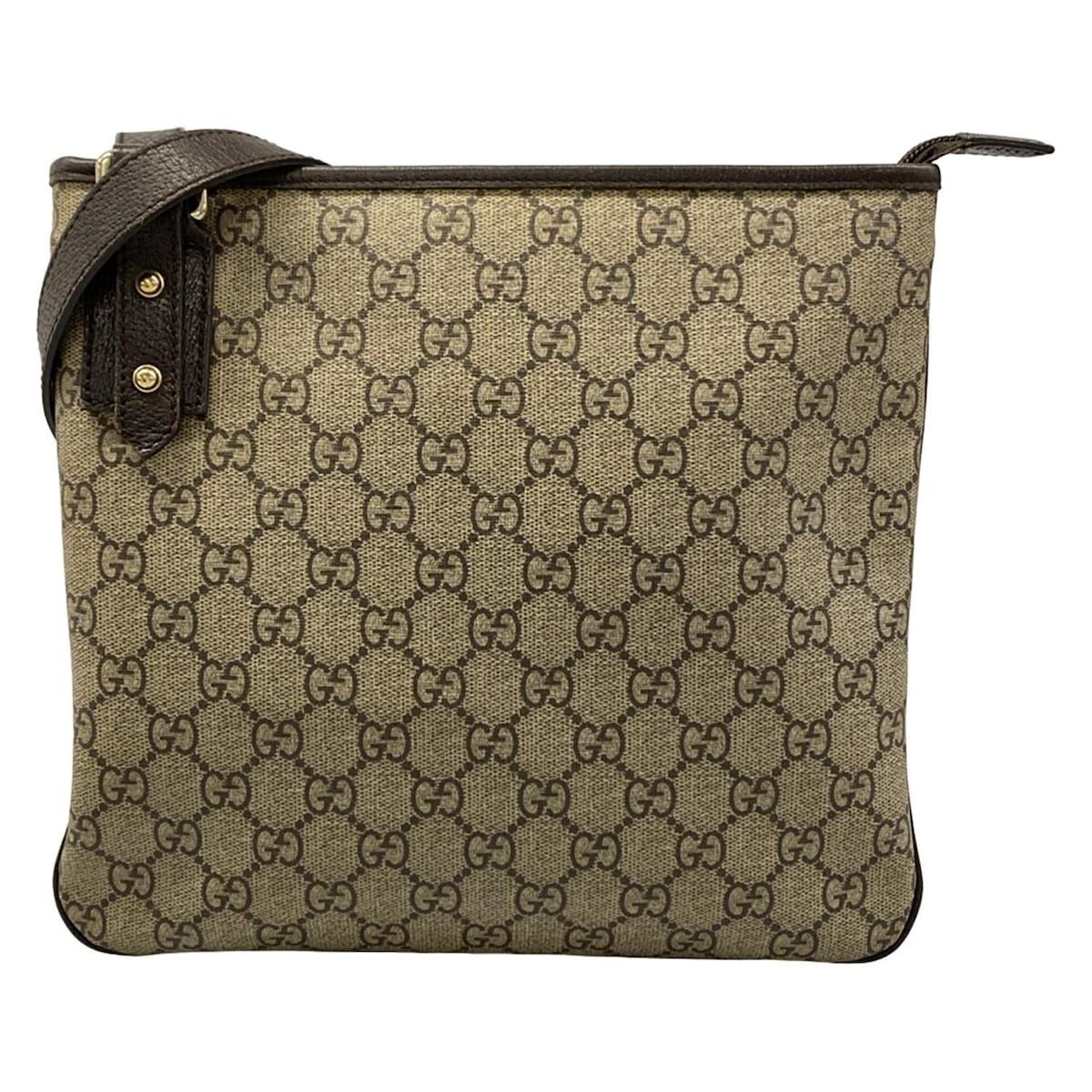 Gucci Shoulder Bag GG Supreme Beige Dark Brown Leather