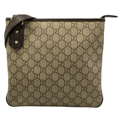 Gucci Shoulder Bag GG Supreme Beige Dark Brown Leather