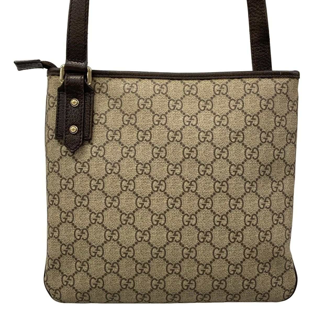 Gucci Shoulder Bag GG Supreme Beige Dark Brown Leather — view 3