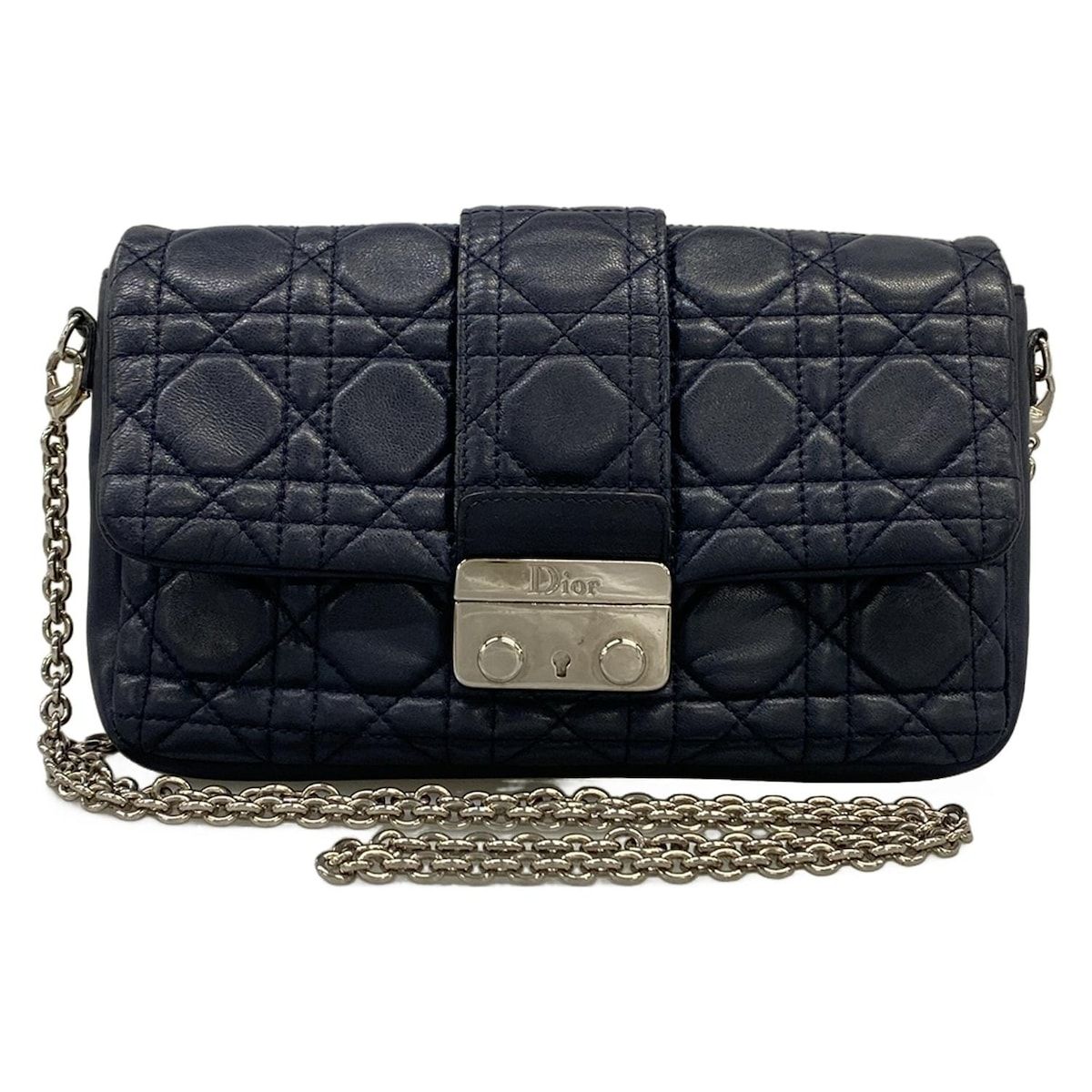 Dior Shoulder Bag New Rock Cannage Stitch Navy Chain Leather
