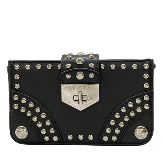 Prada Case Black Studded Leather Vanity Bag