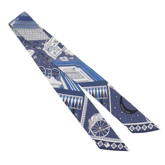 Hermes Twilly Object Curiosity Silk Blue Scarf